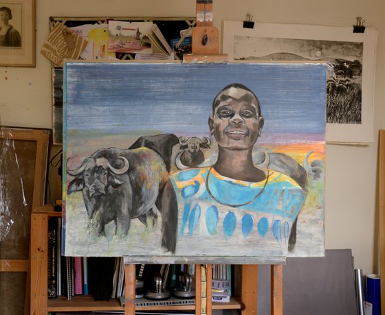 Masai with Buffalo