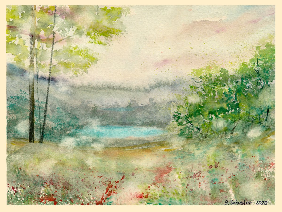 Impressionistic Landscape Watercolour By Yulia Schuster, 13 X 9", Daydream, Original Artwork