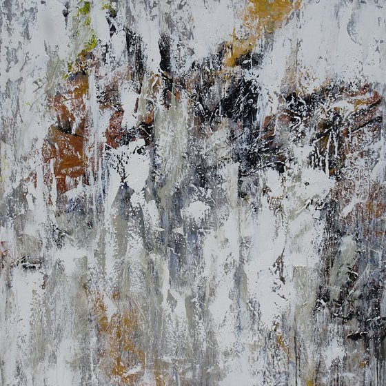 FEELING GOOD. Beige, Gray, Gold Abstract Painting with Texture