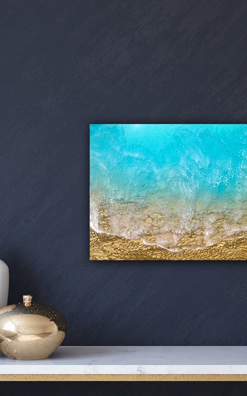 Teal Waves #36 Tropical Beach Painting by Ana Hefco