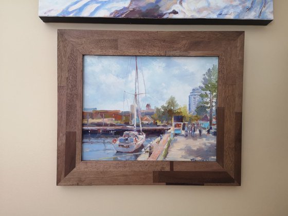 Halifax harbor, original one of a kind oil on canvas impressionistic style painting