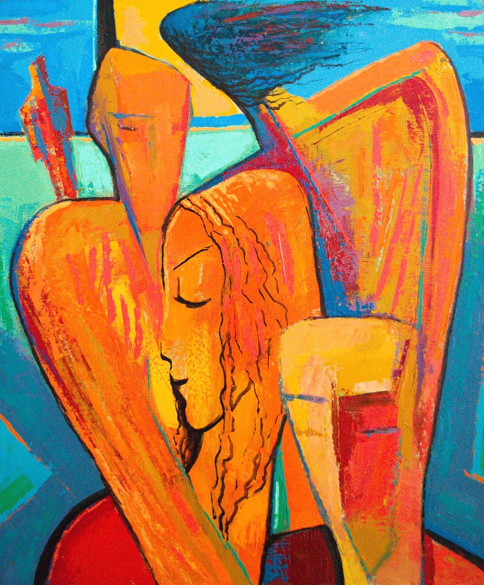 Expressive Portrait Oil Painting By Rumen Sazdov, 20 X 24", Beauty, Original Artwork