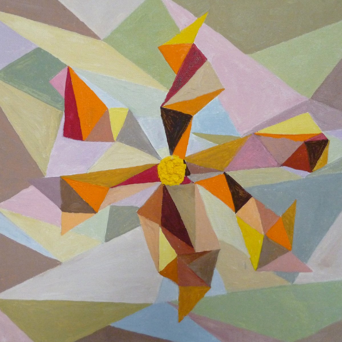 Geometric Abstract Acrylic Painting By Maddalena Pacini, 12 X 12", Abstract Flower, Original Artwork