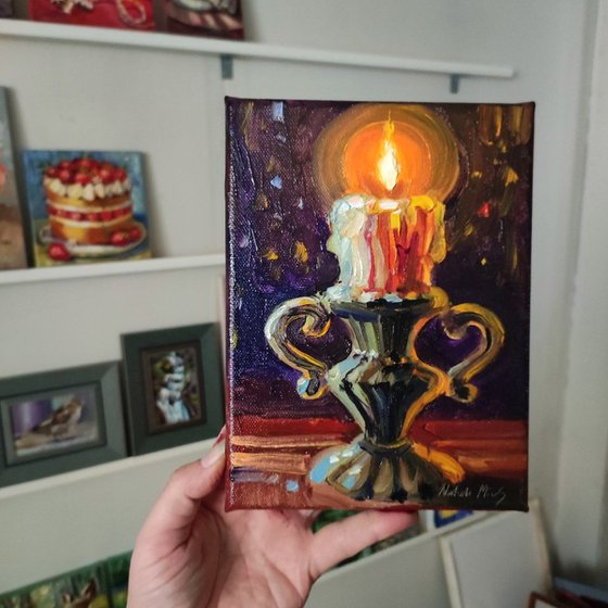 Burning candle Original oil painting 6x8''