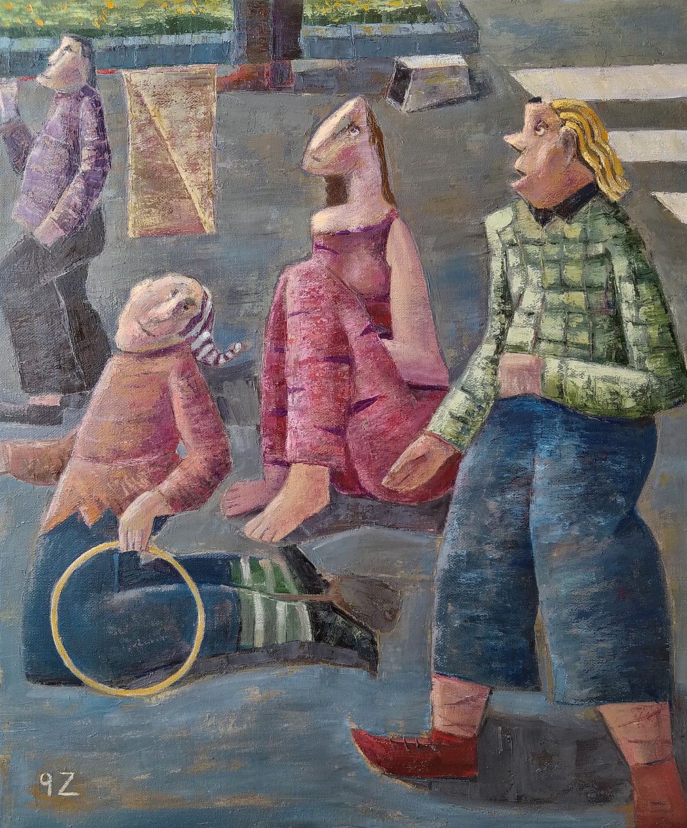 Expressive Portrait Oil Painting By Gegham Hunanyan, 20 X 24, Street Harmony, Original Artwork