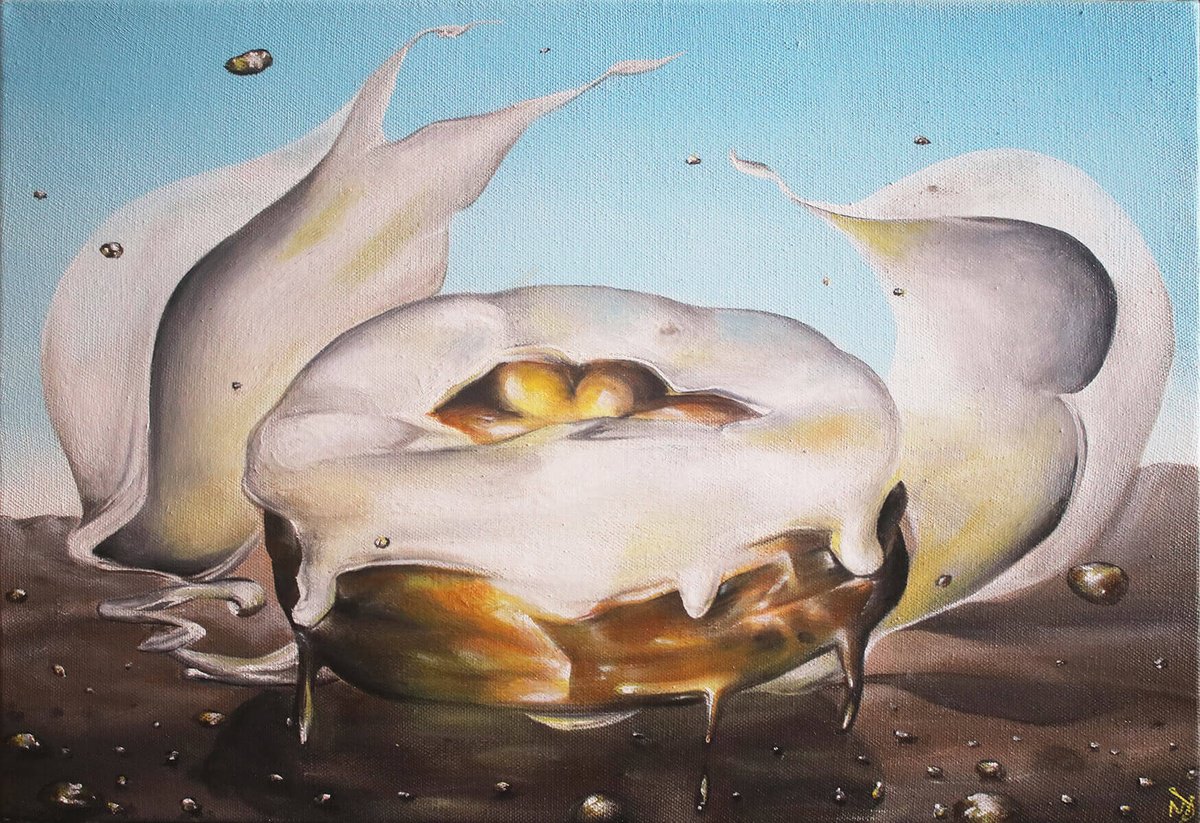 Surrealistic Still Life Oil Painting By Vanessa T Stefanova, 18 X 12", Sarcastic Doughnut, Original Artwork