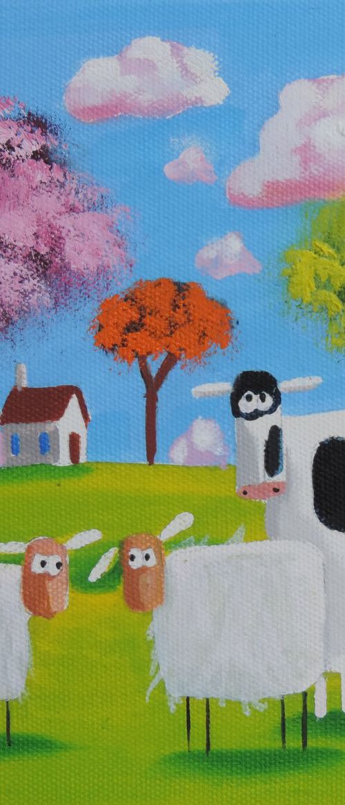 folk art sheep and cow 8" x 8" by Gordon Bruce