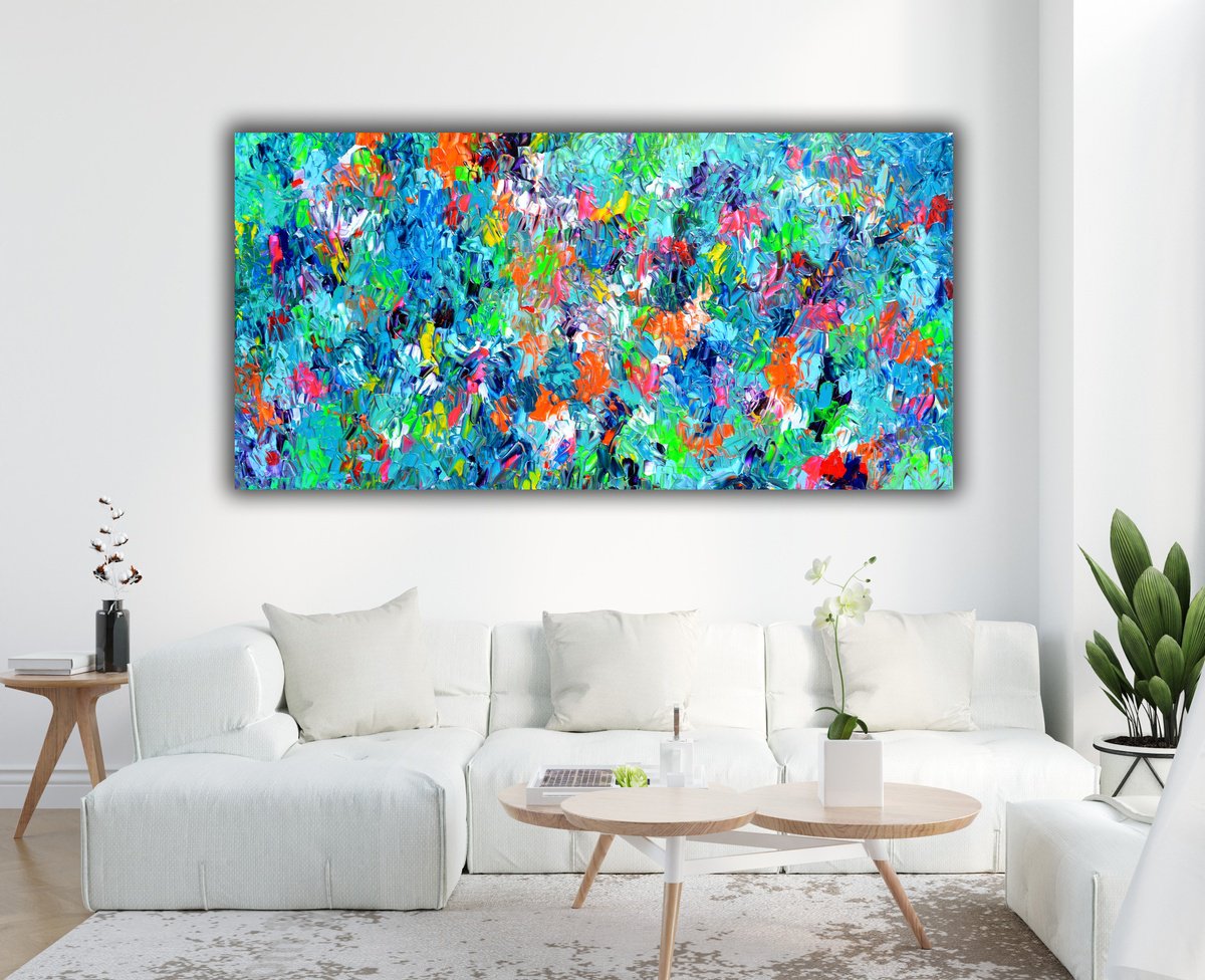 Organic Abstract Acrylic Painting By Soos Tiberiu, 63 X 31", Palette Iv, Original Artwork