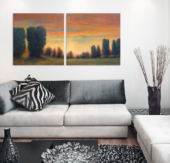 Tranquil Sunset diptych 30x60 inches