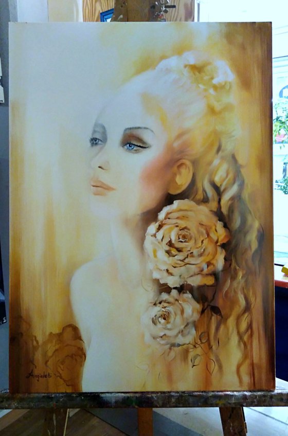 Golden portrait - woman -oil painting-surreal