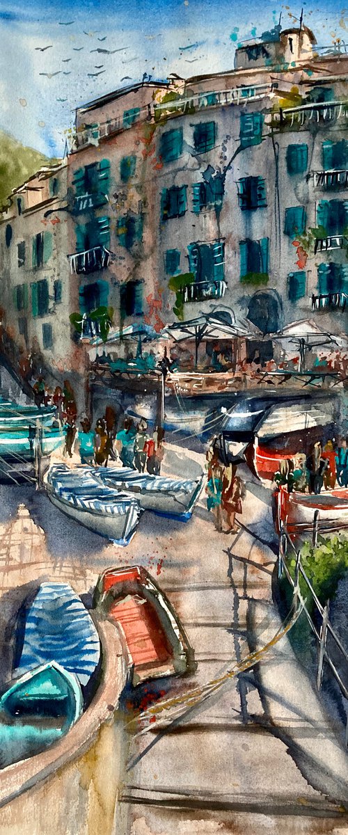 Boats in Manarola 2 by Valeria Golovenkina