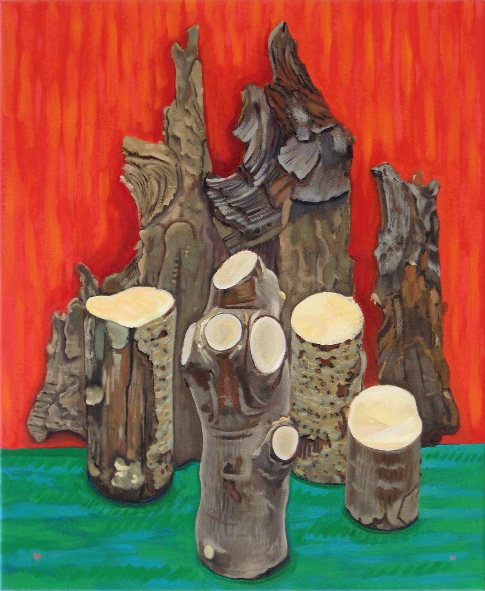 Still Life Oil Painting By Richard Gibson, 18 X 22", Timber And Bark, Original Artwork