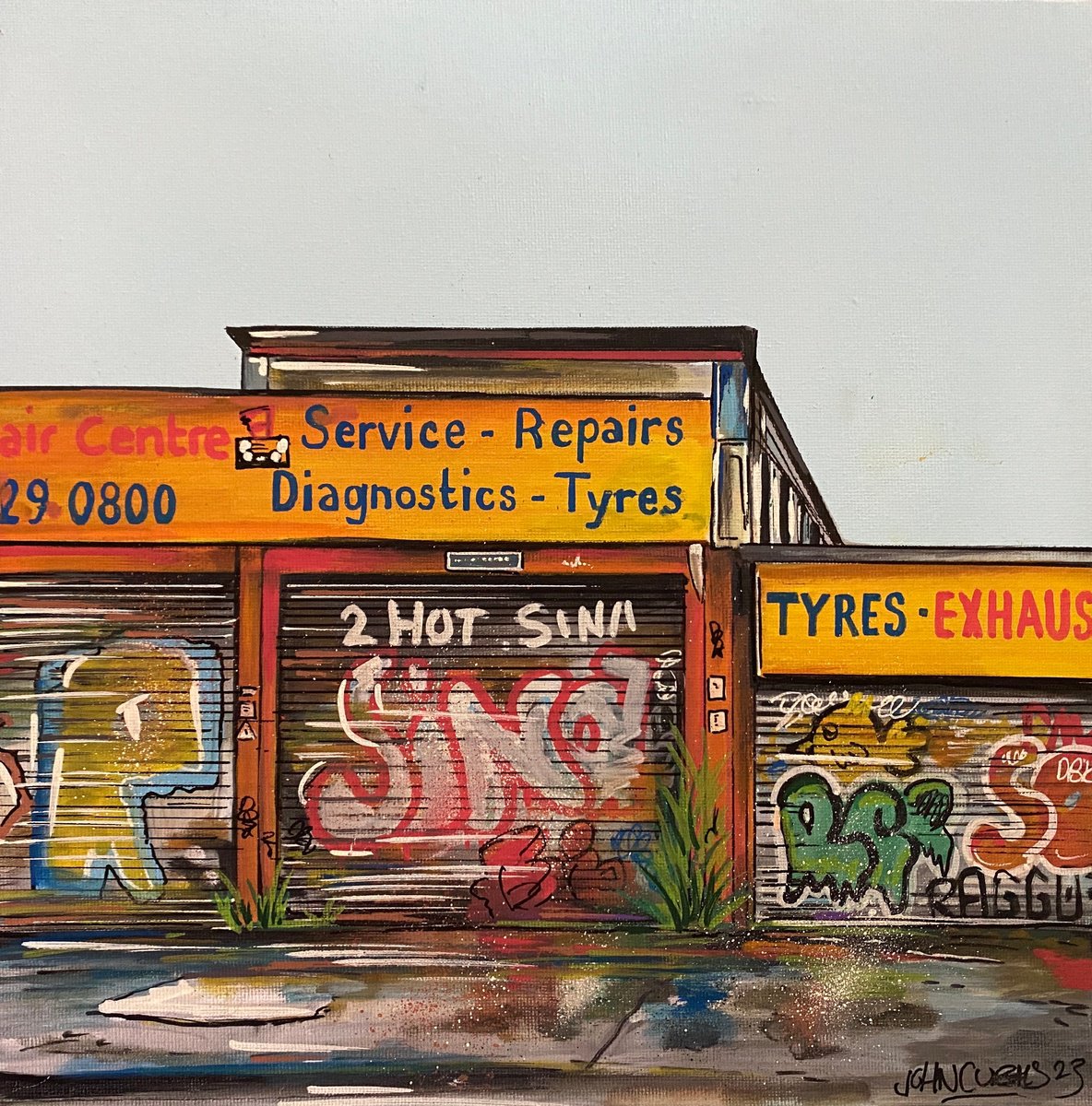 Garage - Original on canvas board by John Curtis