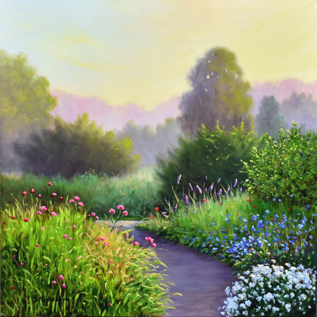 Impressionistic Landscape Oil Painting By Yulia Nikonova, 20 X 20", Garden Path, Original Artwork
