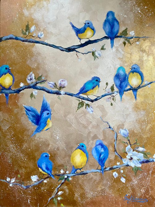 Bright birds family by Elvira Sultanova