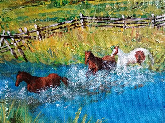 Ranch horses Miniature art