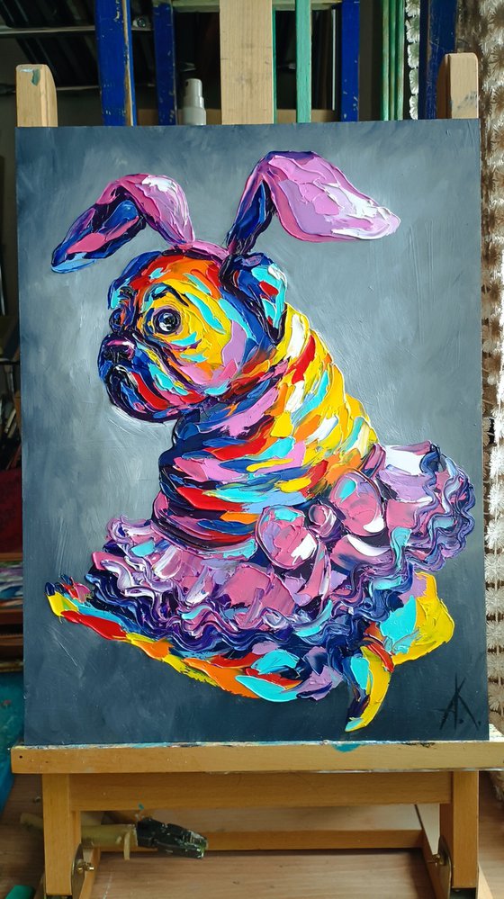 Bunny - pug dog, oil painting