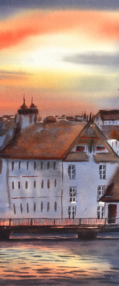 Lucerne Cityscape sunset abstract by Alina Karpova
