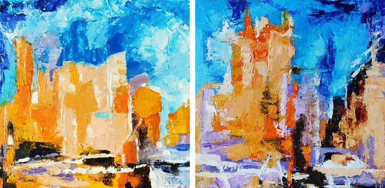 Abstract cityscape (diptych)