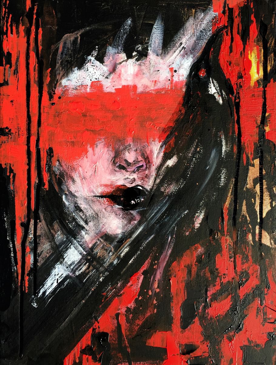 Abstract Portrait Acrylic Painting By Doriana Popa, 12 X 16, Fly, Original Artwork