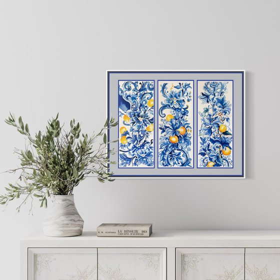 Azul & Citrus Triptych