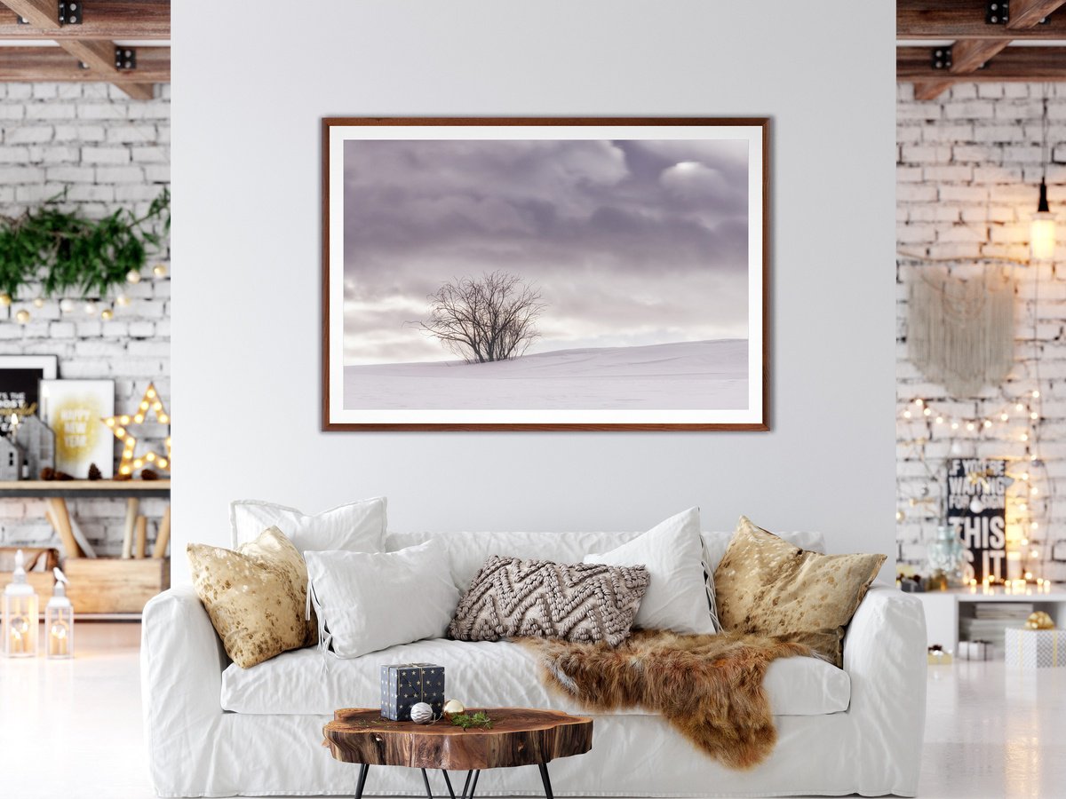 Impressionistic Landscape Photograph By Karim Carella, 37 X 26", A Bush In The Snow, Original Artwork