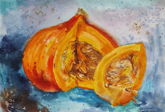Orange vegitable (pumpkins) - painting, original art