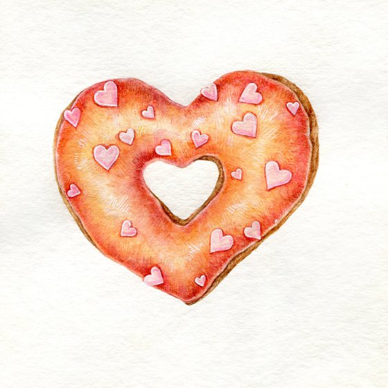 Cute watercolor donut with little hearts
