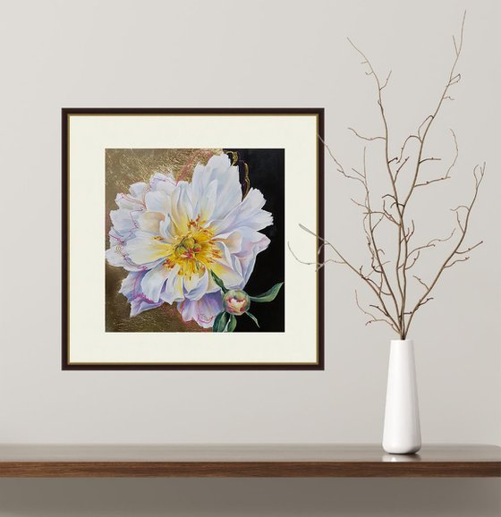 White peony -  oil painting, delicate flowers, gift idea, peonies, original gift