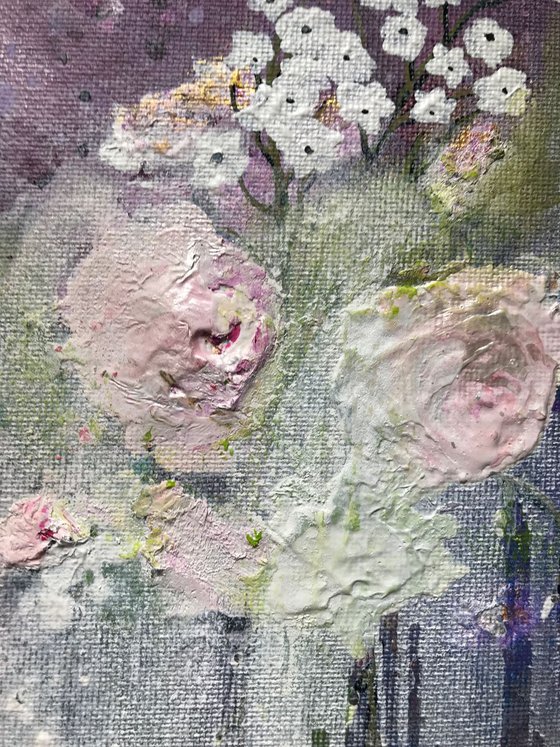 “What is love?” Abstract floral pink purple white soft tones