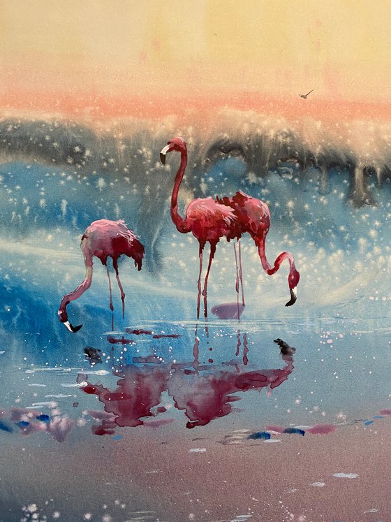Watercolor “Flamingos Heaven no.2” perfect gift