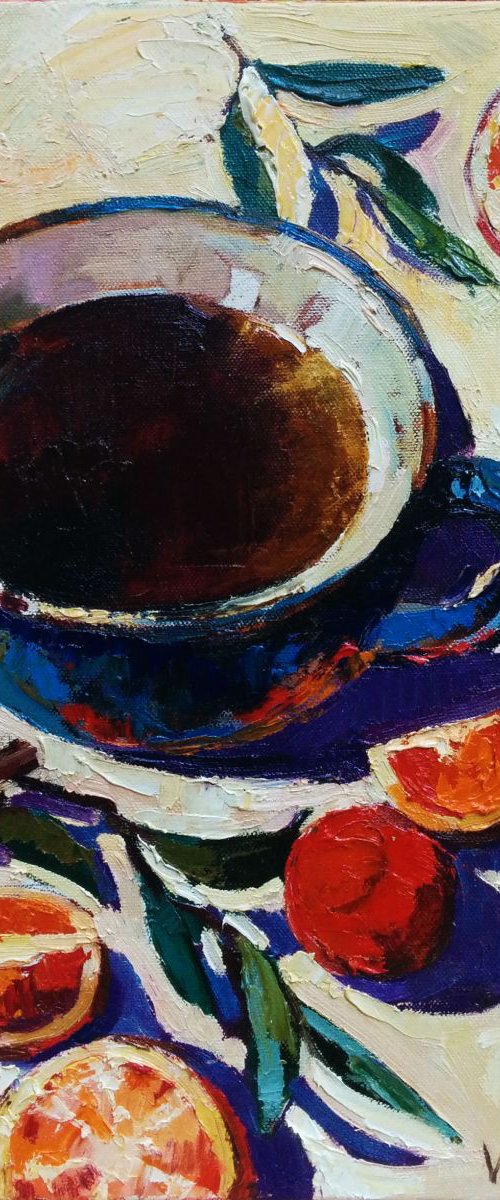 Original still life painting Cup of tea by Anastasiia Valiulina