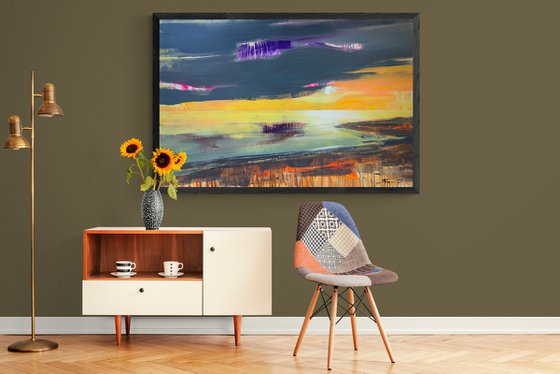 XL Big seascape - "Bright sky" - Expressionism - Minimalism - Sea - Ocean - Sunset