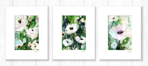 Abstract Floral Collection 4 - 3 Flower Paintings in mats by Kathy Morton Stanion by Kathy Morton Stanion