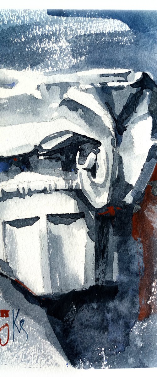 Architectural sketch "Antique column capital" original watercolor painting still life by Ksenia Selianko