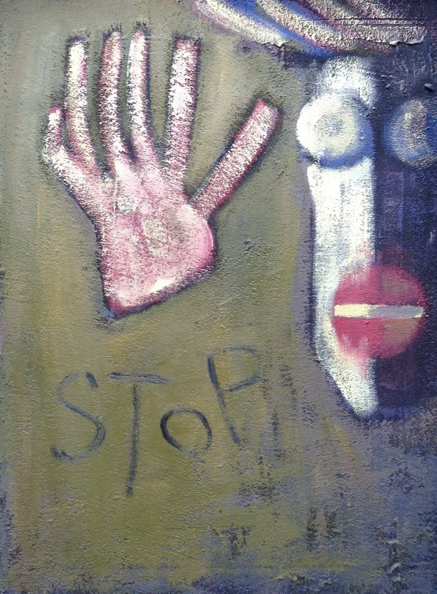 Expressive Portrait Acrylic Painting By Zhana Viel, 12 X 16", No Exit, Original Artwork