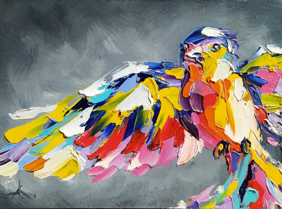 Landing - oil painting, bird, bird in flight, animals oil painting, Impressionism, palette knife, art bird, gift.