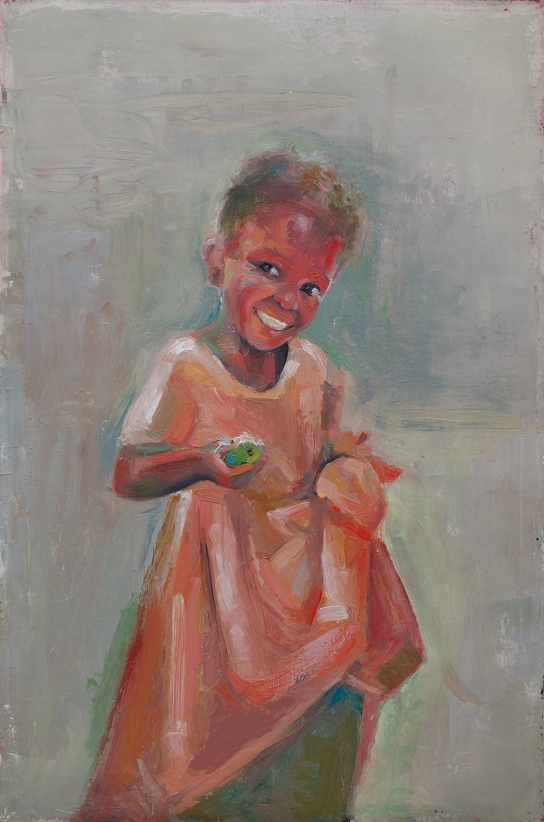 Impressionistic Portrait Oil Painting By Kamsar Ohanyan, 16 X 24", The Gift Of Joy, Original Artwork