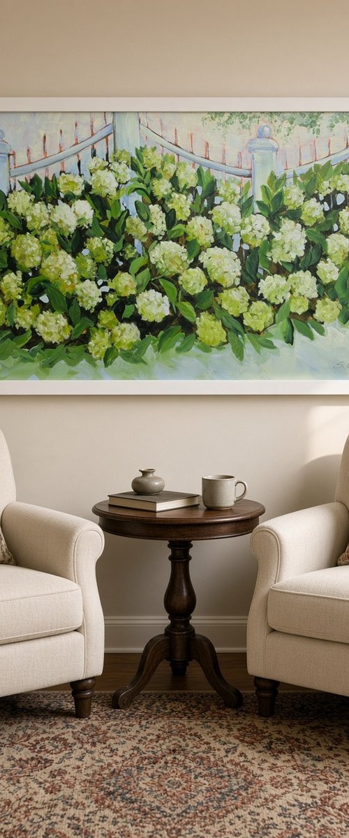 White Hydrangeas by the Fence by Sveta Osborne
