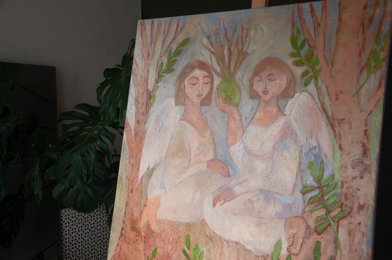 Angels Modern Art, canvas, oil - GARDENS ANGEL - 40x32in (100*80) cm