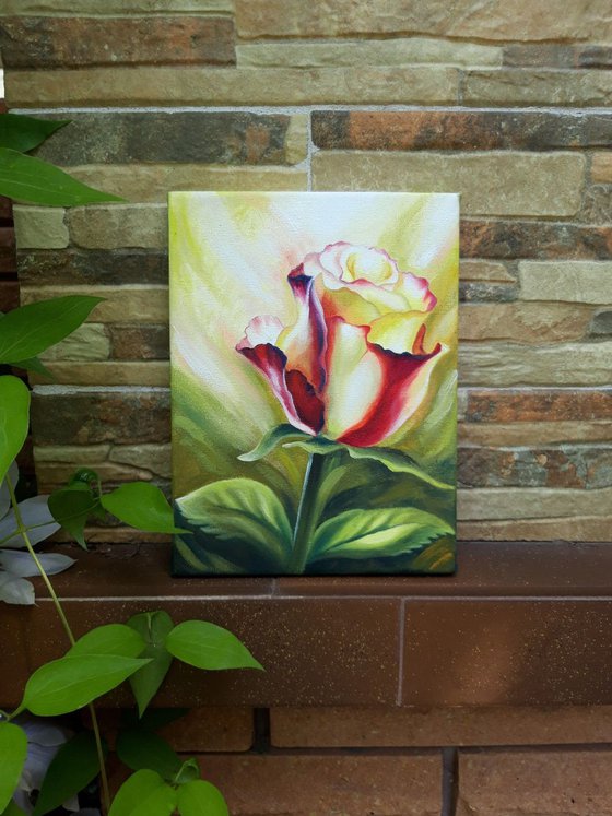 Rose flowers painting, floral wall art, small gift for woman