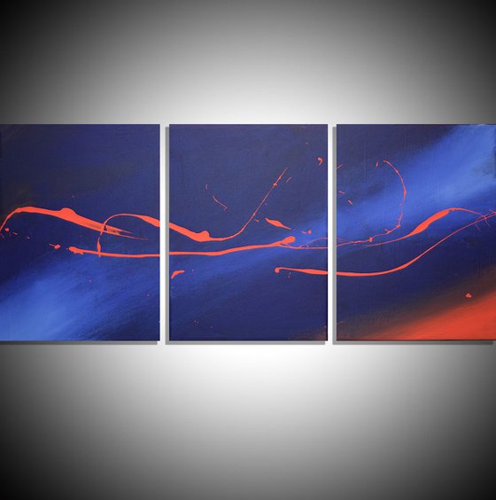 LARGE WALL ART triptych 3 panel wall contemporary art canvas "Song of the Sky" original triptych painting abstract canvas pop wall kunst 27 x 12"