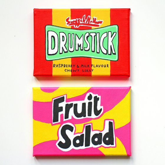 Fruit Salad Retro Sweets Pop Art Painting On Miniature Canvas