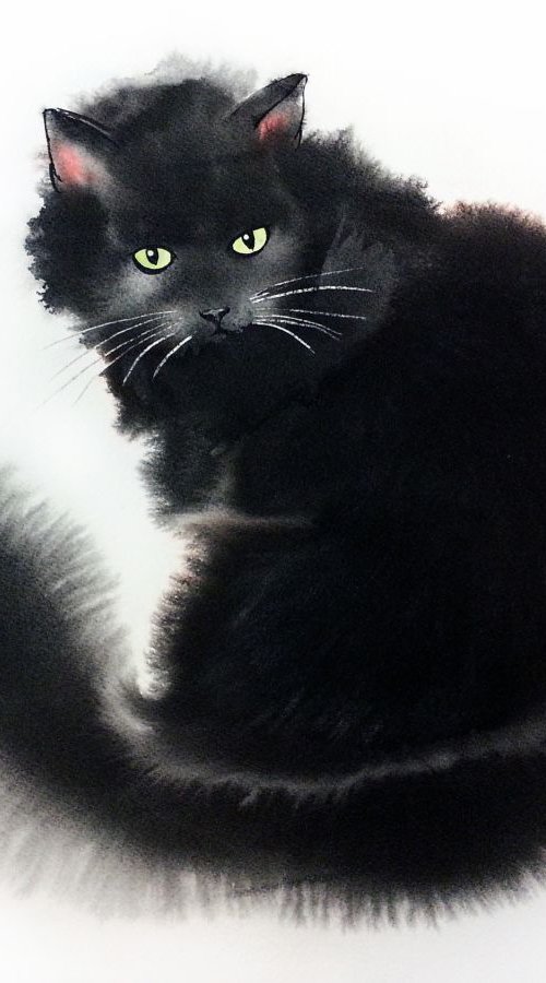 Black Cat by Olga Beliaeva Watercolour