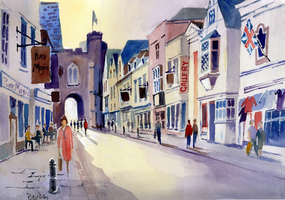 Impressionistic Cityscapes Watercolour By Peter Day, 17 X 13", Canterbury, Kent. Westgate, Original Artwork