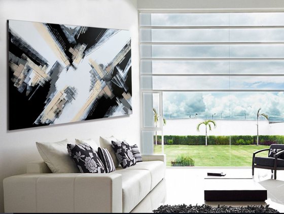 Trust & Believe - XL Large abstract art – Black & White Art - Expressions of energy and light. READY TO HANG!