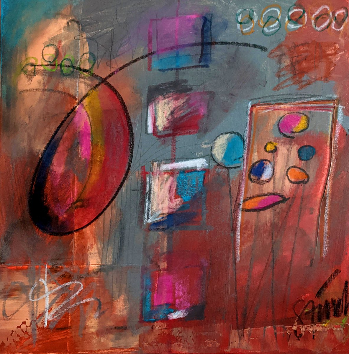 Abstract Painting By Shelli Finch, 20 X 20", Grey Dawn, Original Artwork