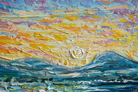 Ocean Sunrise - Original Painting on Canvas, Palette Knife Art