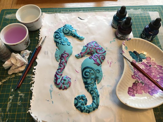 Blue and Purple Seahorses