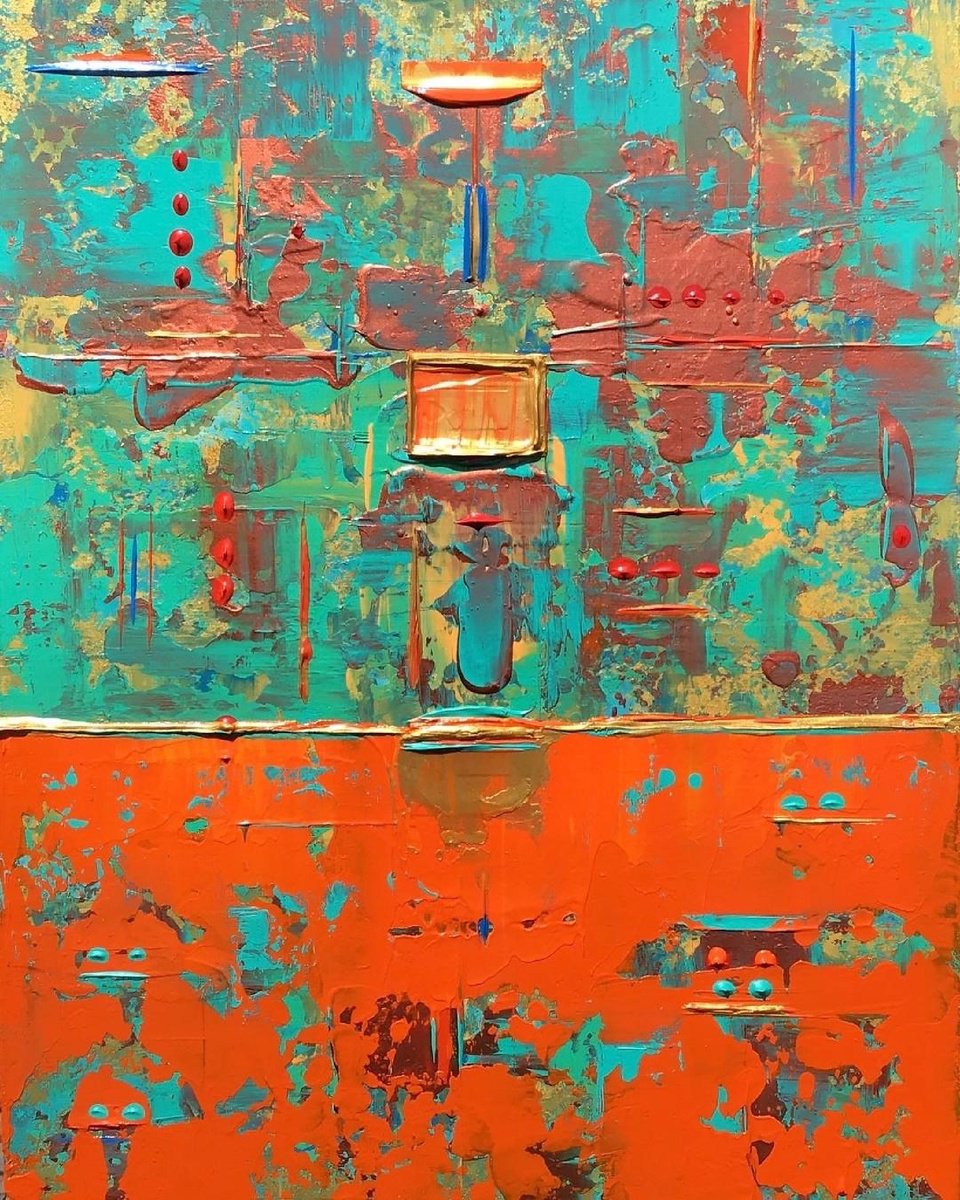 Abstraction with Orange Gold Box by Robert Lynn